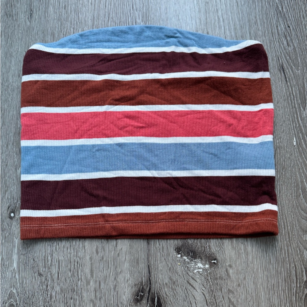 American Eagle Striped Ribbed Tube Top Cropped Multicolor Stretch